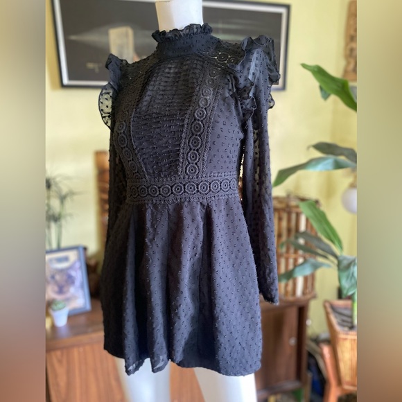 ASOS gothic little black eyelet lace embroidered elegant mini dress boho - Picture 7 of 11